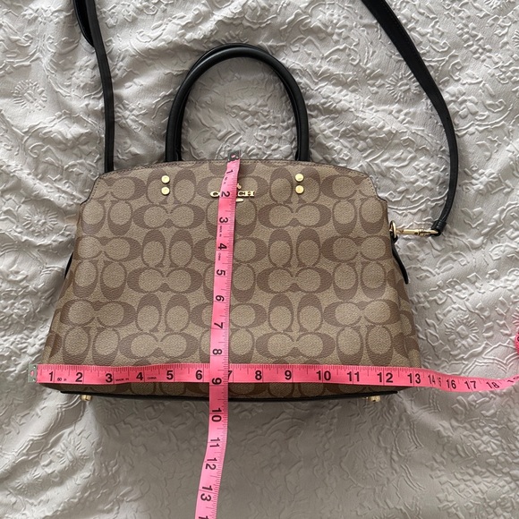 Coach Lillie Carryall In Signature Canvas Tan and Black Signature Satchel - Picture 14 of 16